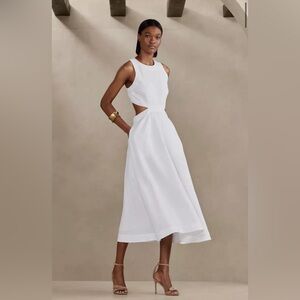 NWT! BANANA REPUBLIC WOMEN’S WHITE LINA LINEN CUTOUT MIDI DRESS